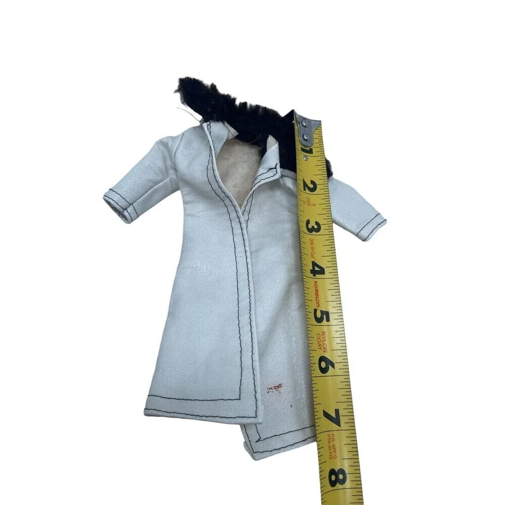VINTAGE BARBIE CLONE WHITE VINYL COAT BELT BROWN FAUX FUR COLLAR TRIM - NO DOLL